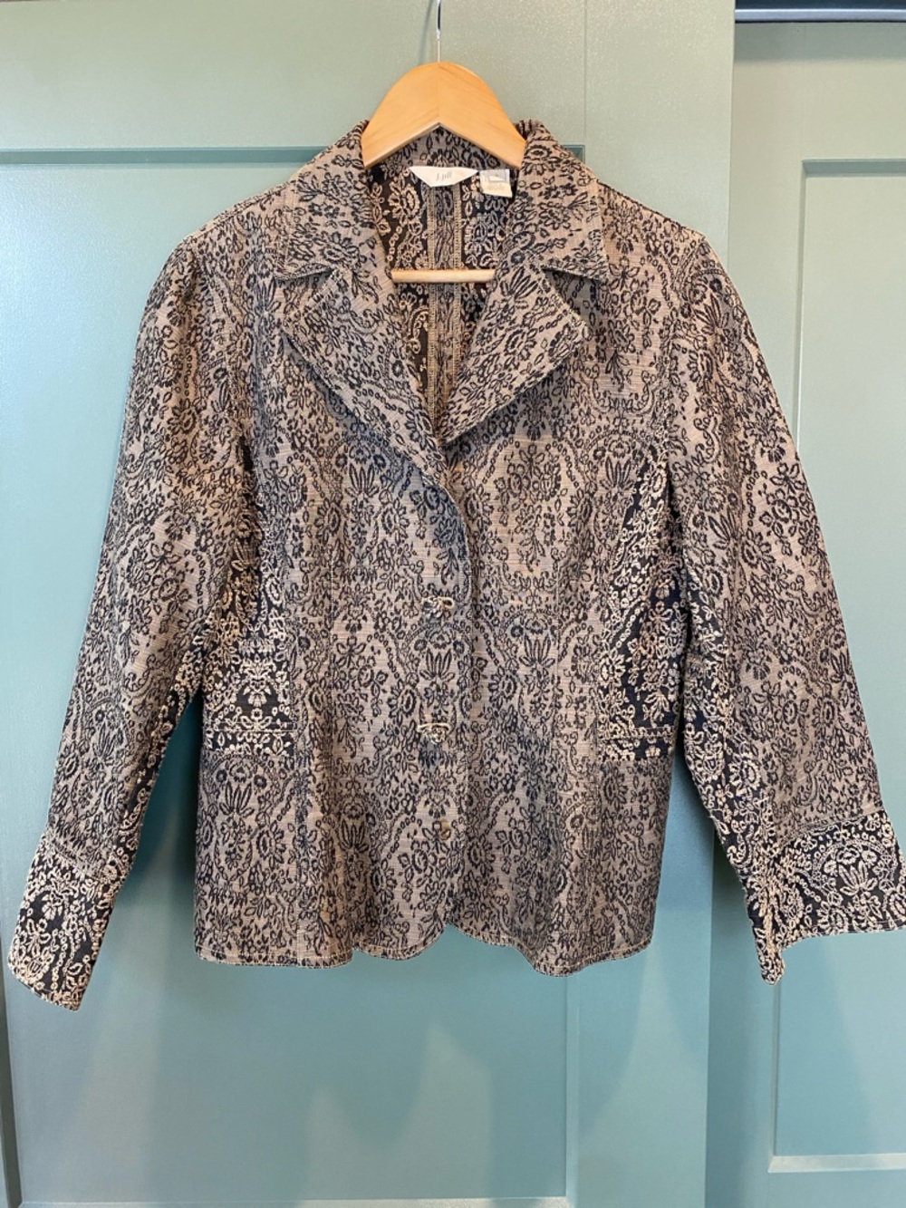J. Jill Black and Cream Jacquard Button-Front Jacket